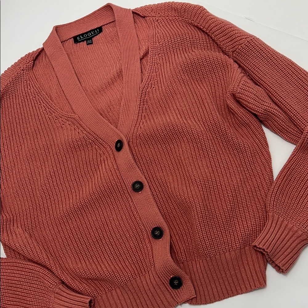 Eloquii Women's Pink Cutout Cardigan Sweater